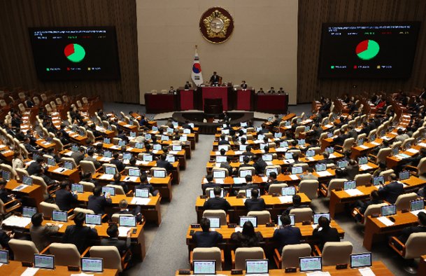 14일 서울 여의도 국회 본회의에서 이진숙 방송통신위원회 위원장의 공무원으로서의 정치적 중립의무 위반 의혹 등에 대한 감사원에 대한 감사요구안이 통과되고 있다. 연합뉴스