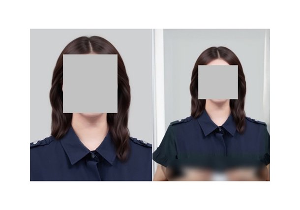 A씨 증명사진 원본왼쪽과 소다 앱 ‘AI 배경 확장’ 결과물. A씨 제공