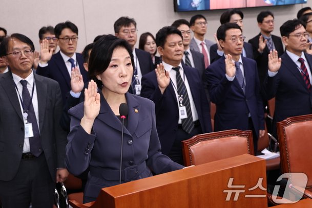 [국감]선서하는 오영주 중소벤처기업부 장관