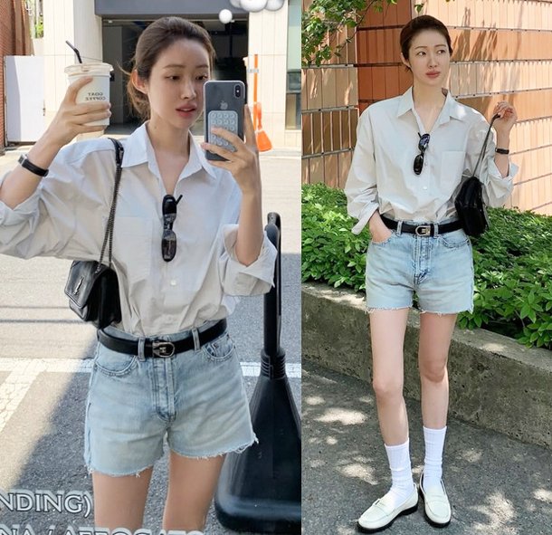 하얗고 예쁘다더니 키까지 큰 170cm! 팔방미인 여배우, 청순 데님 쇼츠 여친룩