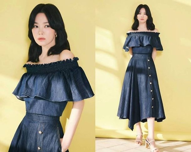 송혜교, 청순한데 세련됐다…데님 오프숄더 완벽 소화