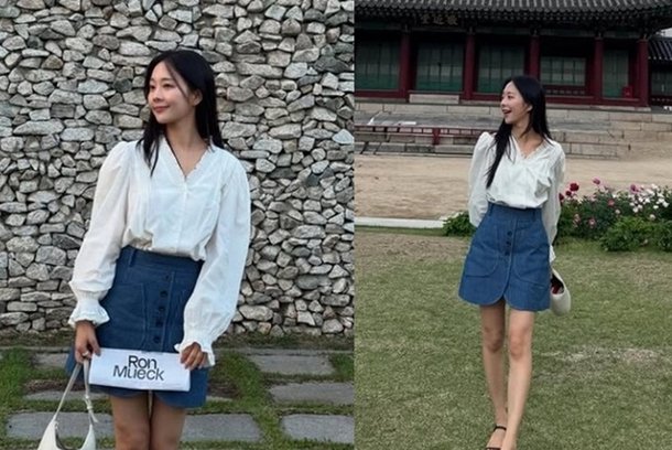 오영주, &apos;마이크로소프트&apos; 출신다운 패션…초여름 &apos;데님 스커트 스타일링&apos;