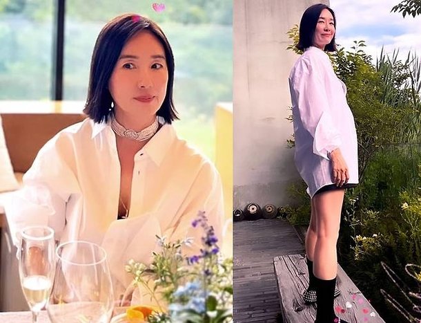 &apos;최지우 생일&apos; 간 오연수, 흰 셔츠 하나로 하의실종룩 끝냈다