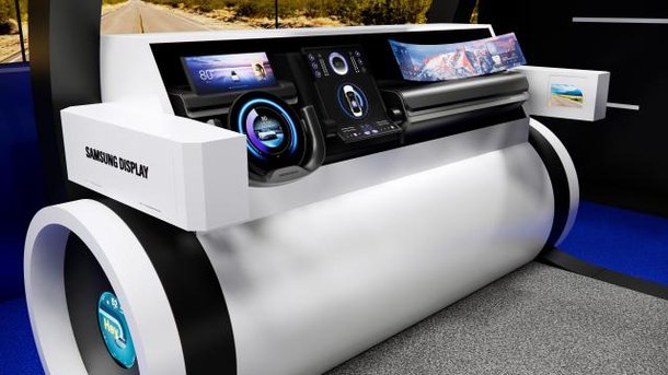 삼성디스플레이는 CES 2024에서 플렉스 노트 익스텐더블 등 다양한 미래 차량용 OLED 제품을 선보인다