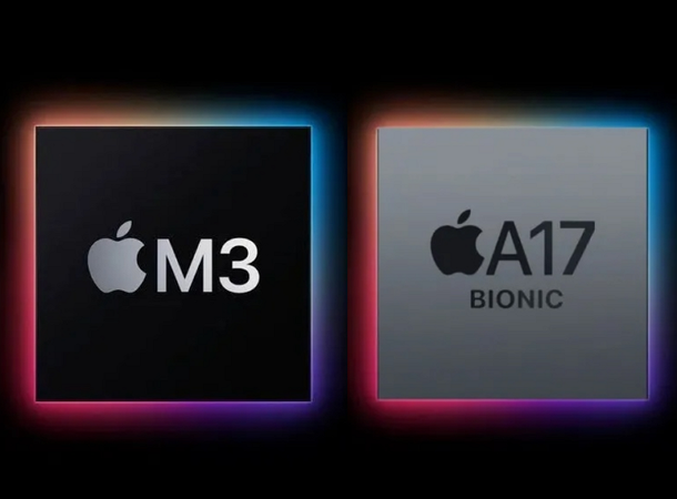 애플 M3, A17 Bionic 칩 이미지. 아이폰15 프로 시리즈에는 A17 Bionic이, 차기 맥 시리즈는 M3이 첫 도입될 예정이다.
