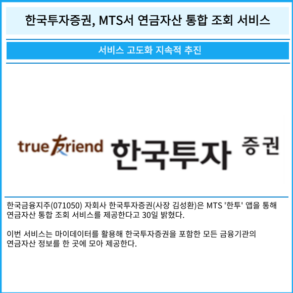 [카드] 한국투자증권, MTS서 연금자산 통합 조회 서비스