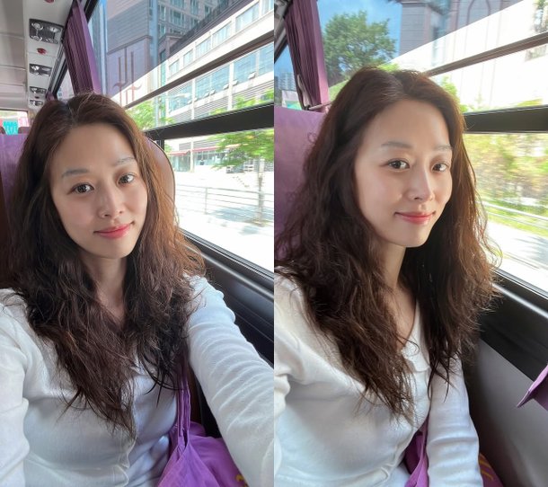&apos;강경준 용서&apos; 장신영, 버스 타고 이동중…너무 예뻐 깜짝