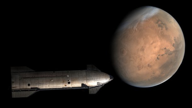 그림 4. 스타십으로 화성을 향해 가는 상황을 상상한 그림. 출처: 위키미디어 코먼스