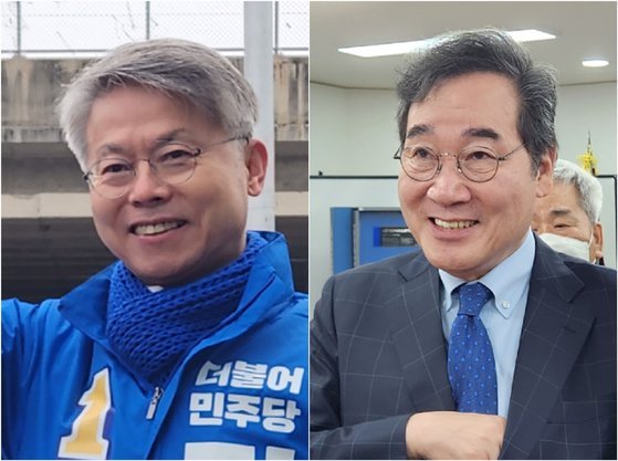 광주 광산을에 출마한 민형배 더불어민주당 후보와 이낙연 새로운미래 후보. 박건 기자