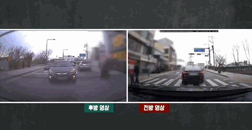 지난 11일 경기도 오산시의 한 도로에서 경적울리는 차량에 발길질하는 남성. 〈영상=JTBC 사건반장〉