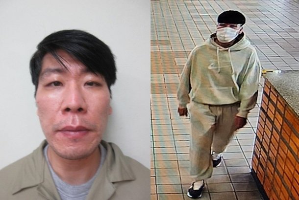 탈주범 김길수. 이달 2일 서울구치소 입소 당시 모습왼쪽 사진과 도주 중 4일 오후 4시44분쯤 포착된 모습. 법무부 제공
