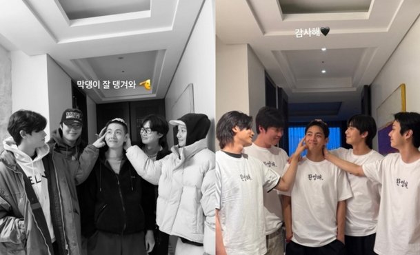 BTS 뷔, 전역하자마자 &apos;우가팸&apos; 만났다…환영해→감사해♥