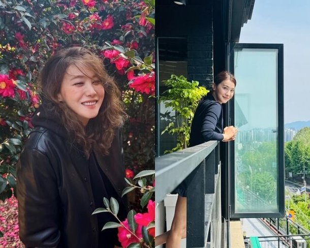 &apos;41세&apos; 유인영, 잠깐 휴식도 영화처럼…동안 미모로 발코니 장악