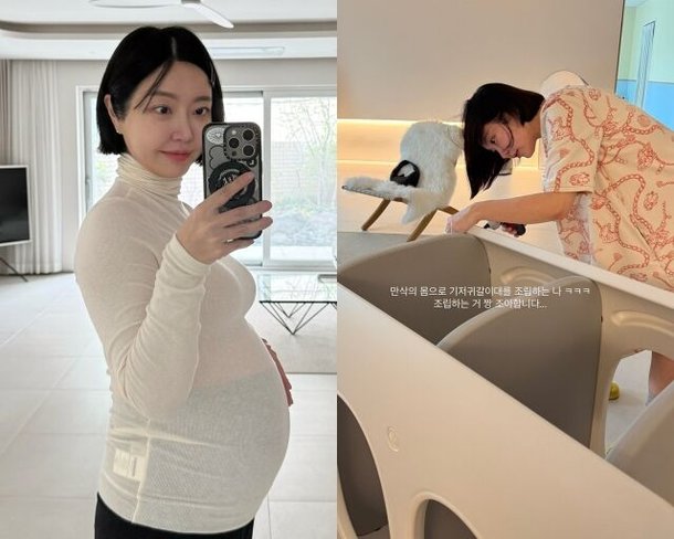 &apos;쌍둥이 임신&apos; 레이디 제인, 만삭인데 드라이버 들었다…D라인 숨기고 &apos;셀프 조립&apos;