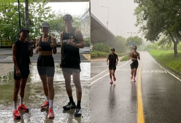 진서연, 비 철철 맞고 션과 &apos;우중런&apos;…견딜겁니다 책 이래서 나왔나