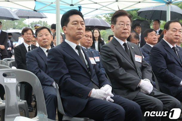 김기현·이재명 대표, 연평해전 승전 기념식 참석