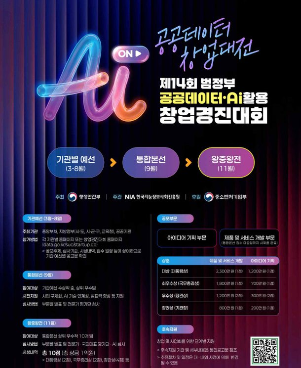 공공데이터·AI 창업경진대회 개최…총상금 1억·최종 10개 팀 선발