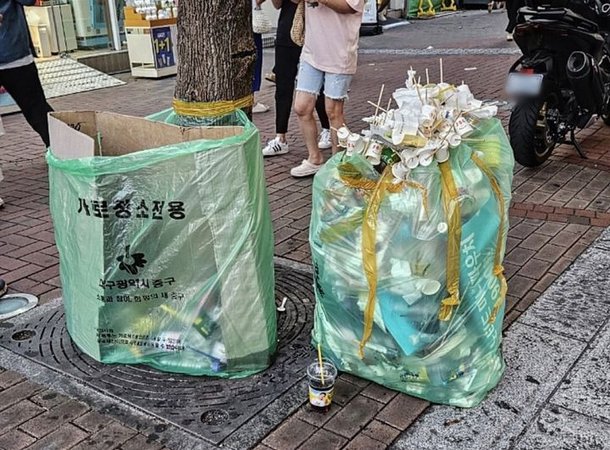 끈적끈적 컵에 꼬치까지…대구 길거리 나뒹구는 탕후루 쓰레기