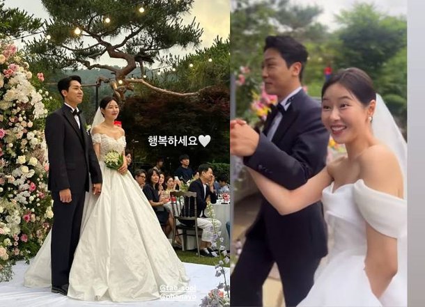 박하나♥김태술, 결혼 현장 포착…2부 드레스도 공개, 비주얼 부부 탄생 [엑&apos;s 이슈]