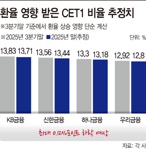 4대 금융, 고환율·생산적 금융 확산에 CET1 비율 하락 불가피 : 네이트 뉴스