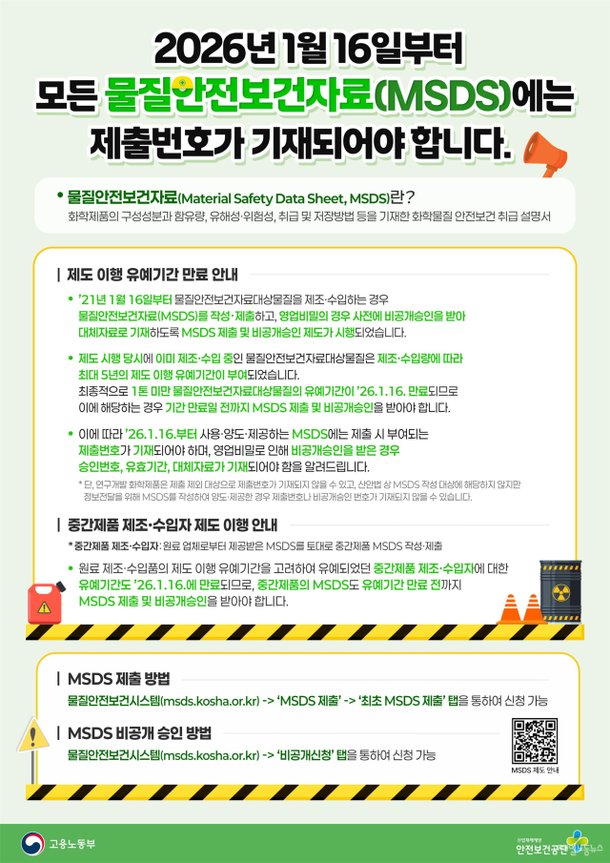 MSDS 제출 '1톤 미만 화학물질'도 의무화 : 네이트 뉴스