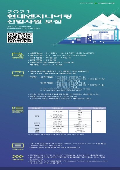 현대엔지니어링 2021년도 신입사원 공개채용 진행 네이트 뉴스