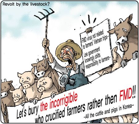 Yongmin's Cartoon “FMD aftermath : Revolt by the livestock and farmers ...