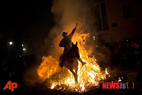 말타고 불길 속 달리는 스페인 남성 : 네이트 뉴스