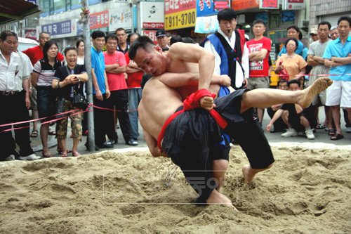 샅바싸움 진수 전통시장서 만끽 : 네이트 스포츠